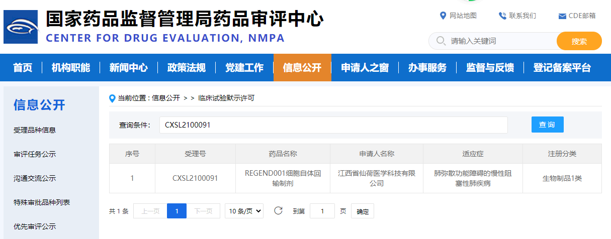 2021年6月，國內(nèi)針對慢性阻塞性肺?。–OPD）的干細胞新藥獲得臨床試驗審批（IND）。