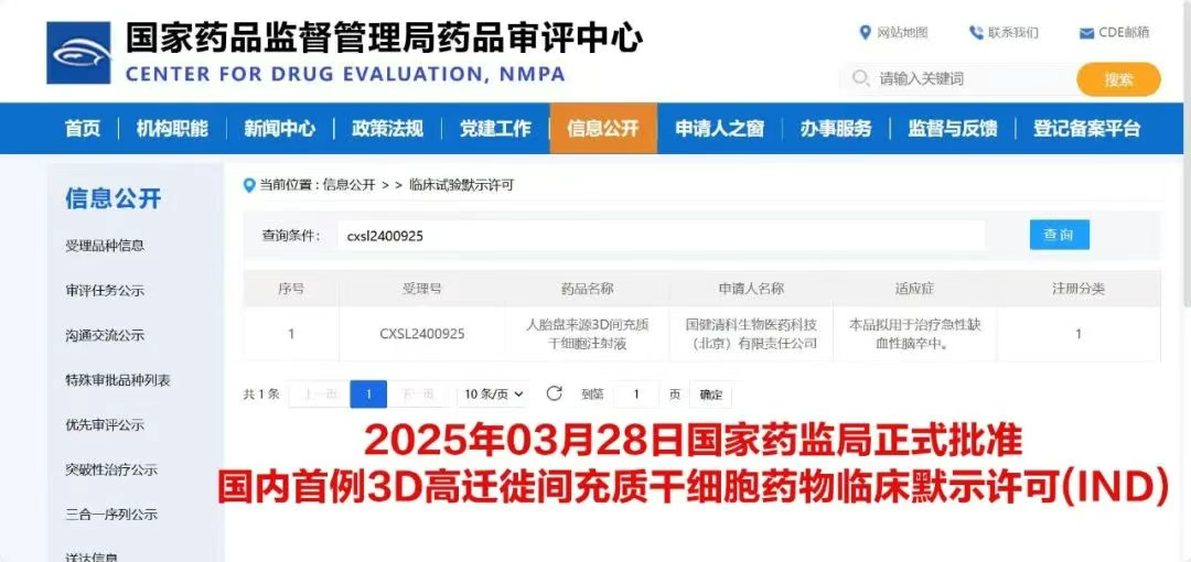 人胎盤來源3D間充質(zhì)干細胞(MSC)注射液"正式獲得國家藥品監(jiān)督管理局(NMPA)臨床試驗?zāi)驹S可(IND) 人胎盤來源3D間充質(zhì)干細胞(MSC)注射液"正式獲得國家藥品監(jiān)督管理局(NMPA)臨床試驗?zāi)驹S可(IND)